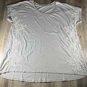 Pure Jill Embroidered Floral Short Sleeved Long Tunic Cotton Tencel Top Size L